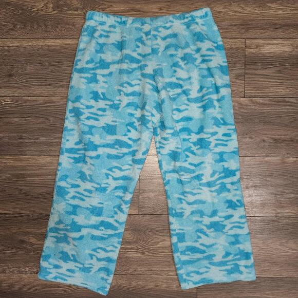 Women's Size Large No Boundaries Fuzzy Blue Camo Pajama Pan - Picture 2 of 3